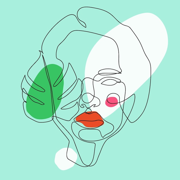 Abstract minimalistic female face line drawing art. Idea for wall decoration, postcard.