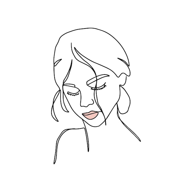 抽象的なミニマルな線形スケッチ Woman39s 顔ベクトル手描きイラスト