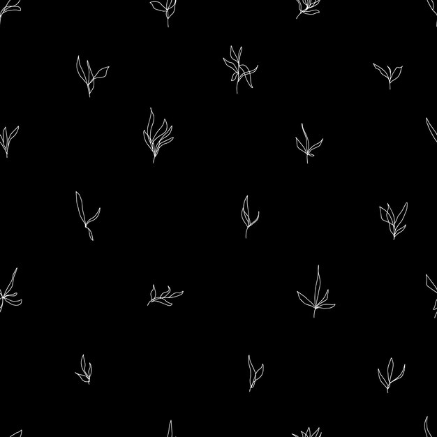 Abstract minimalistic vector seamless pattern simple isolated xA branches with leaves hand drawn in one line