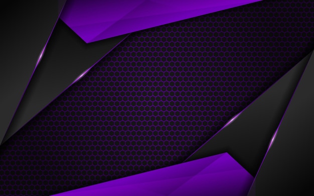 六角形のパターンで暗い背景に紫に輝く抽象的な現代的な 3 d オーバー ラップ