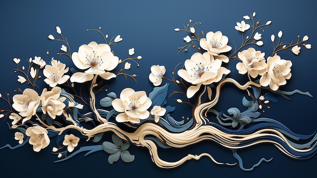 抽象的な現代の青と白の花の色は,中国の月の新年祭りの背景に