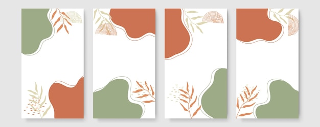 Collezione di poster botanici moderni astratti boho. poster da parete bohémien organico con forme astratte ad acquerello. colore pastello neutro, disegno fogliame