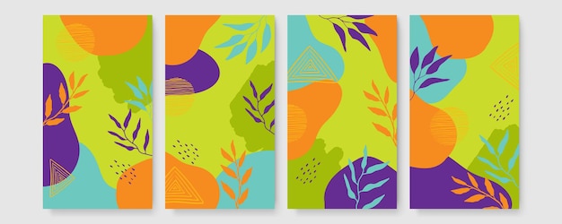 추상적인 현대 식물 보호 포스터 컬렉션입니다. 수채화 추상 모양과 유기 보헤미안 벽 예술 포스터입니다. 중성 파스텔 색상, 단풍 그리기