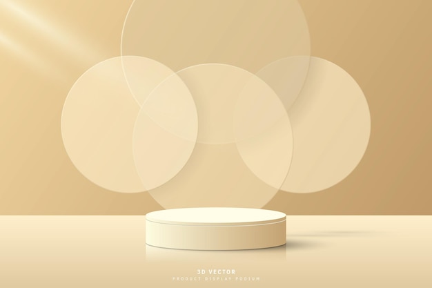 Abstract modern brown 3d cylinder podium pedestal with circles glass overlap and floating on the air