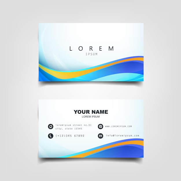 abstract modern business card template design with blue and yellow wavy lines