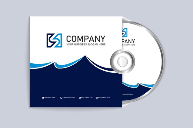 Vector abstract modern business wave style blue cd cover and label design