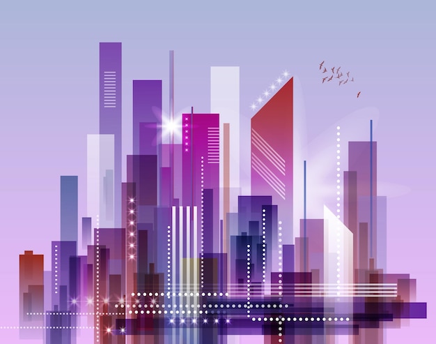 Vector abstract modern city skyline at night vector