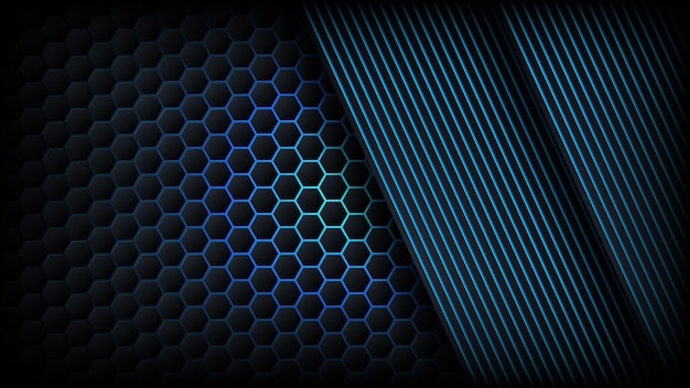 Abstract modern dark black background with hexagon texture gradient line and overlap layers design