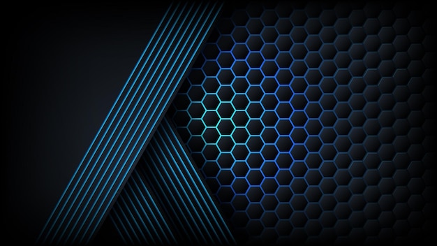 Abstract modern dark black background with hexagon texture gradient line and overlap layers design