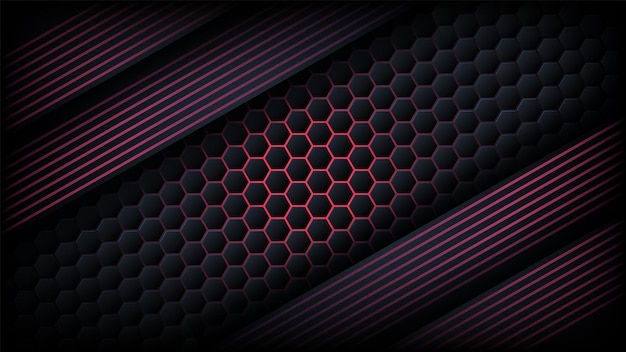 Abstract modern dark black background with hexagon texture gradient line and overlap layers design