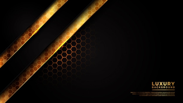 Abstract modern dark and gold luxury background, with dark gray overlap hexagon