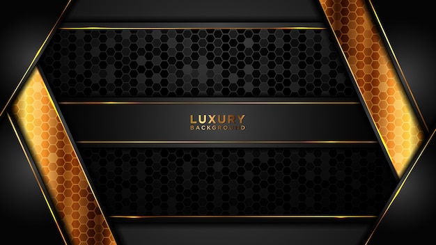 Abstract modern dark and gold luxury background, with overlap layer hexagon.