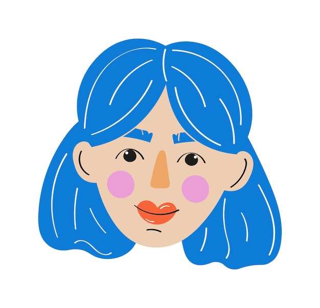 Vector abstract modern face portrait. girl with blue hair. hand drawn vector illustration.