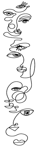 Abstract modern faces one line art