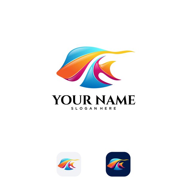 Vector abstract and modern fish app logo design in gradient style