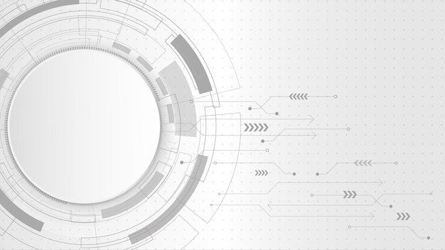 Modello di sfondo bianco tecnologia futuristica moderna astratta con linea circolare e copyspace, illustrazione vettoriale