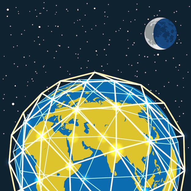 Schema di comunicazione globale moderno astratto sulla terra