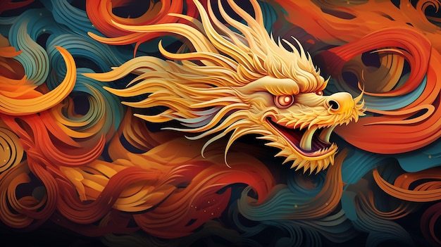 Abstract modern hoofd van draak voor chinees nieuwjaar feestelijke achtergrond decoratie element met wolken en draak majestueus