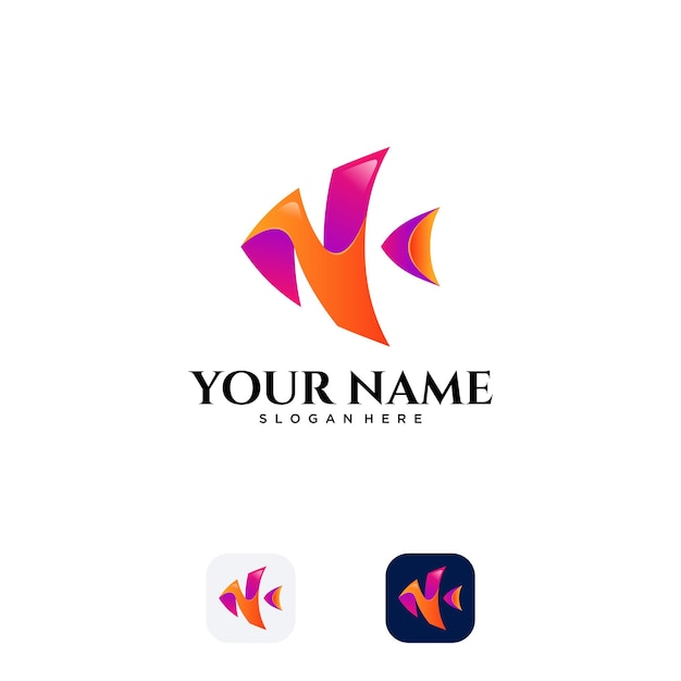 Vector abstract and modern n letter shape fish logo design