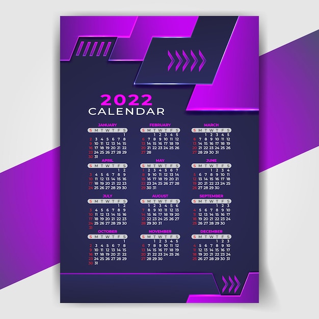 Abstract modern nieuwjaar 2022 12 maanden kalender ontwerpsjabloon Premium Vector