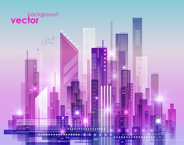 Vector abstract modern night city skyline vector illustration