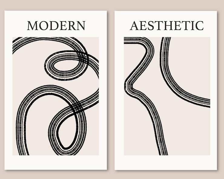 Vector abstract modern poster collection with doodle line art aesthetic cover in minimal style