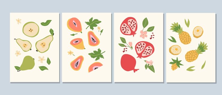 Vector abstract modern posters with fruits flat design collection