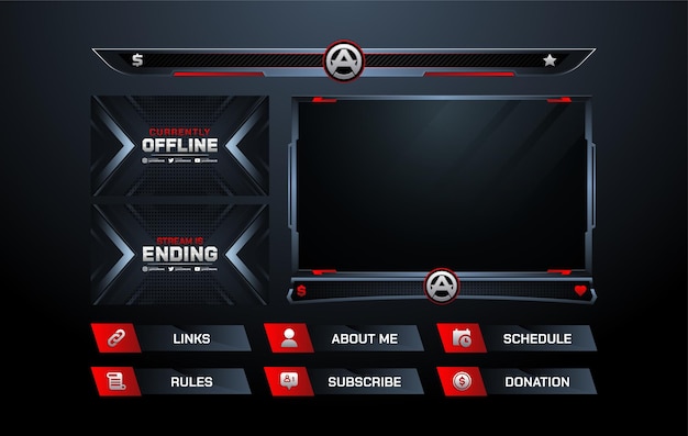 Abstract modern red overlay stream set template for gaming streamer