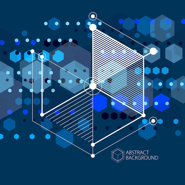 abstract modern retro blue black 3d background, geometric futuristic shapes vector illustration. abstract scheme of engine or engineering mechanism.