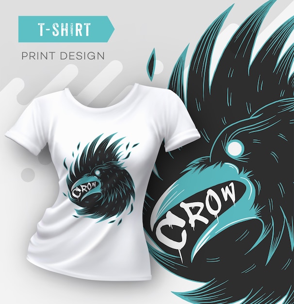 Abstract modern t-shirt print design with crow.