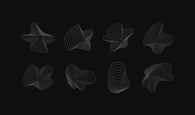 Abstract modern trendy retro 3d white radio line waves on black background