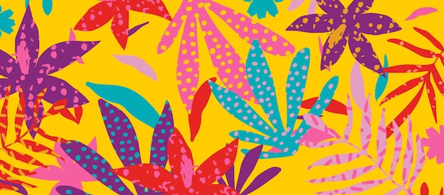 Abstract modern tropical pattern with bright leaves