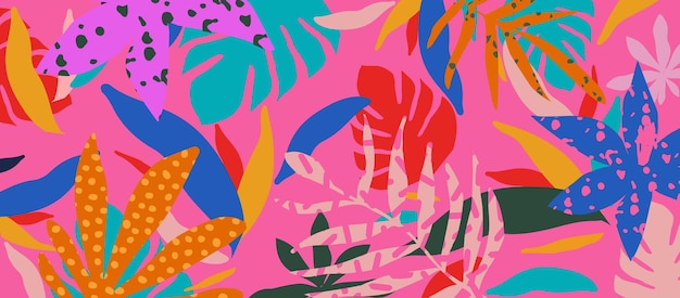 Vector abstract modern tropical pattern with bright leaves