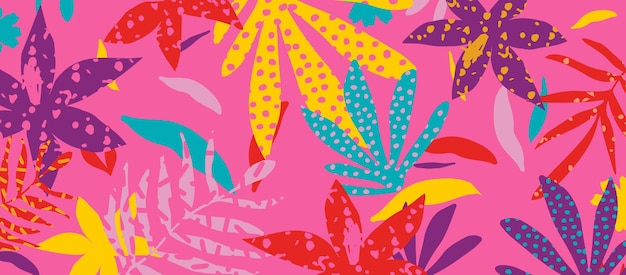 Vector abstract modern tropical pattern with bright leaves