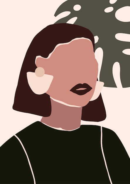 Vector abstract modern young woman with earrings portrait silhouette