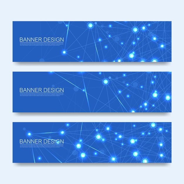 Abstract molecules banners set.  futuristic digital science technology concept  web banner template