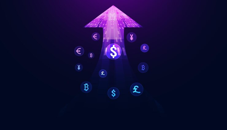 Vector abstract money transfer online currency on background modern blue arrow global money movement