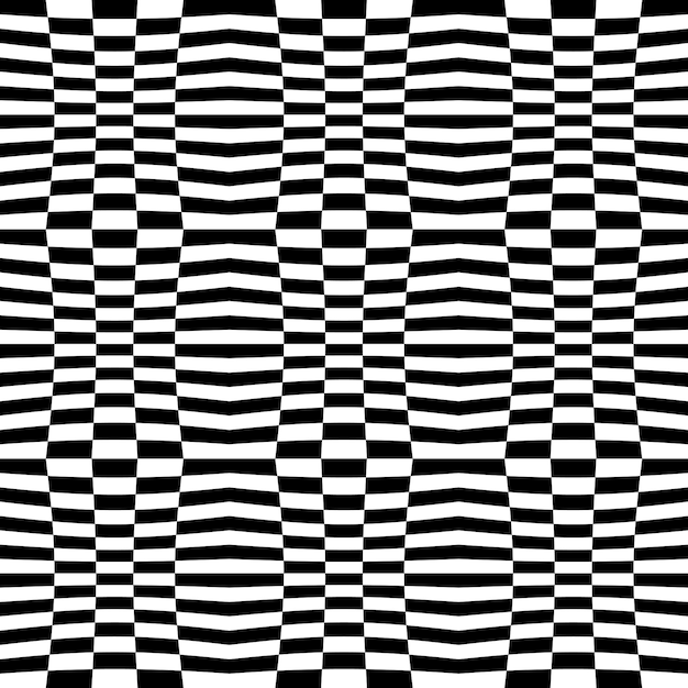 Vector abstract monochrome checkered optical illusion black and white seamless pattern