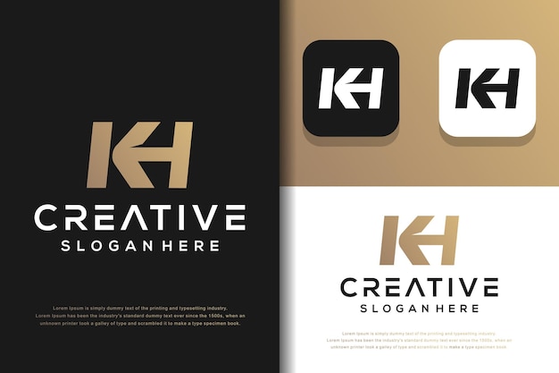 Abstract monogram letter K H logo design