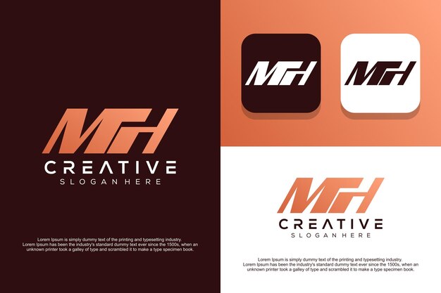 Abstract monogram letter M H logo design