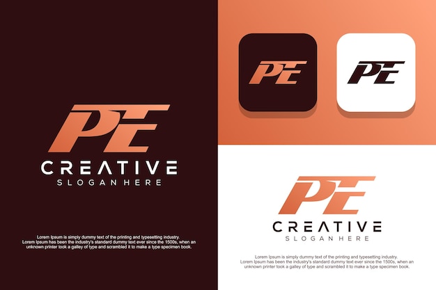 Abstract monogram letter P E logo design