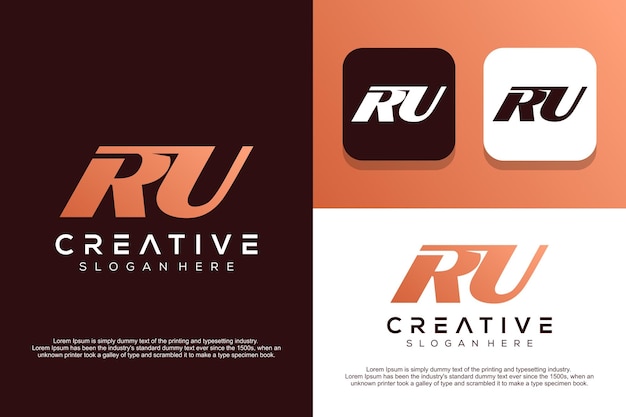 추상 모노그램 문자 Ru 로고 디자인