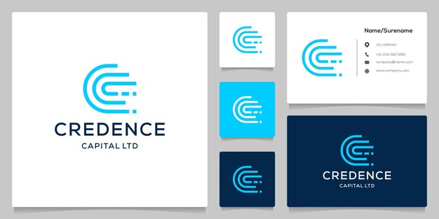 Vector abstract monogramletter c digital technology fast logo design with business card