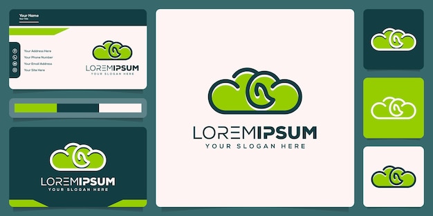 Abstract monoline cloud and leaf logo template