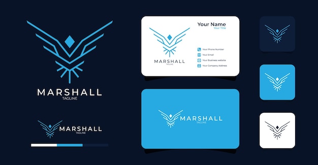 abstract monoline eagle logo with business card template premium vector