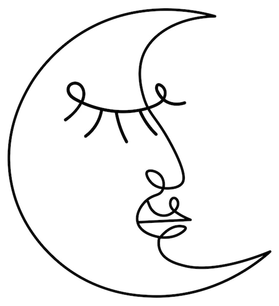 Abstract moon with face line drawing
