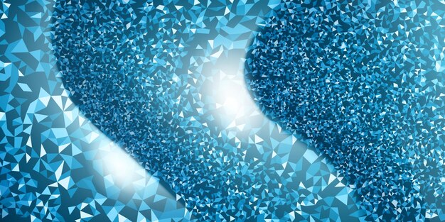 Vector abstract mosaic shiny background of small sparkling triangles and glares in blue colors