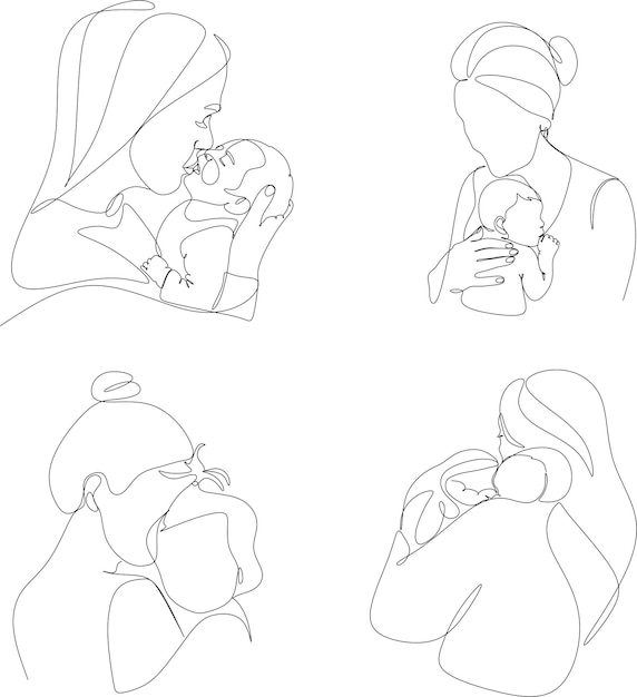 Abstract mother with a child in continuous one line drawing art style Mothers Day card