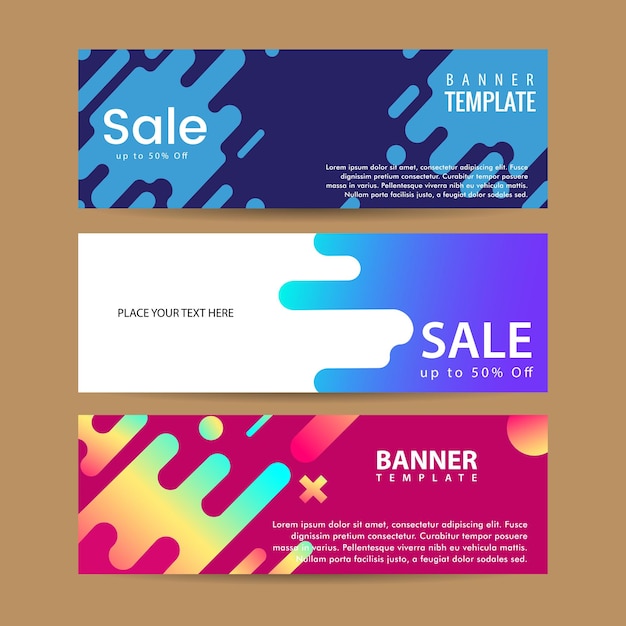 Vector abstract motion banners colorful geometric shapes composition trendy design vector geometric banners set