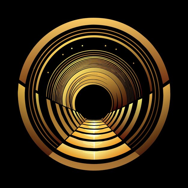 Vector abstract motion graphics of perspective circle frame tunnel gold light particles speed motion isola